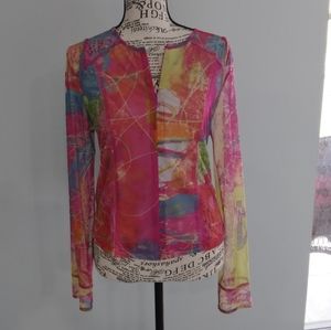 Garella A transparent  Full Zip Long Sleeve Blouse‎